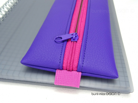 Mäppchen mit Gummiband, A5 / A4 Tagebuch Ordner, Kunstleder violett lila, Zipper pink, by BuntMixxDesign